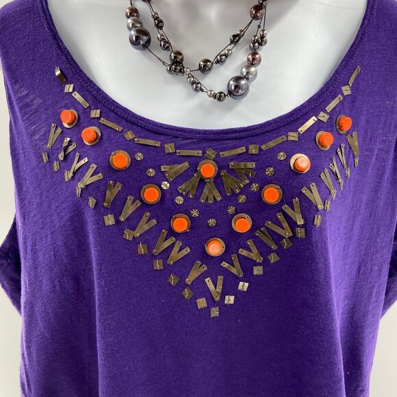 Basic Editions Beaded Purple Tank Top - Picture 4 of 4